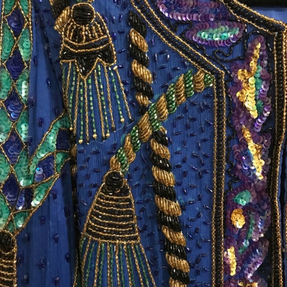 Rina Z Vintage Large, Gold/Blue Sequin Jacket/Blazer - Picture 4 of 6